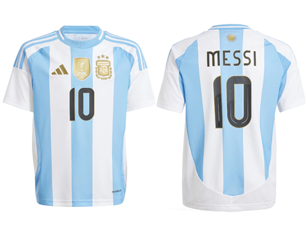 Youth Argentina #10 Lionel Messi White/Blue 2024/25 Soccer Jersey
